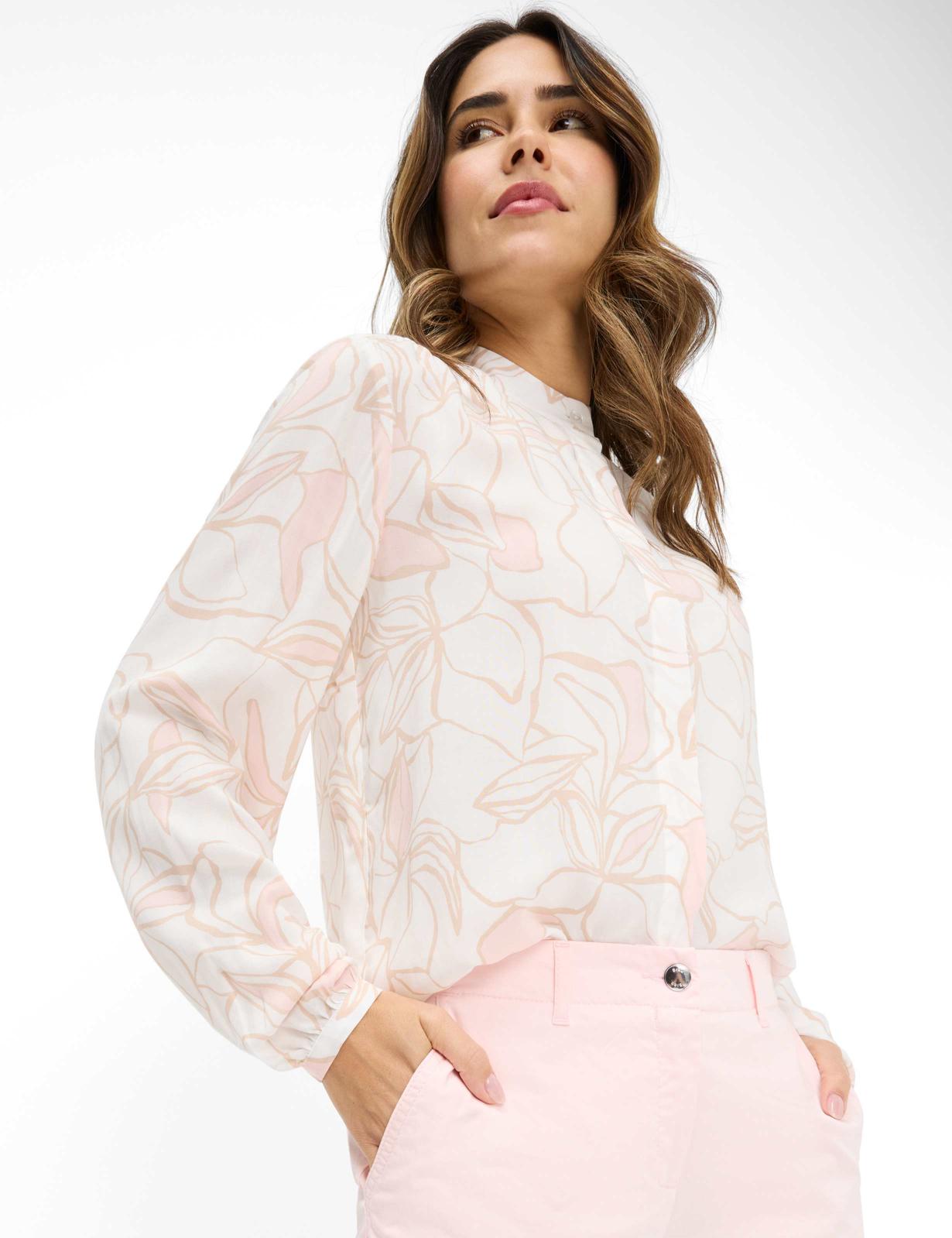 立領印花長袖襯衣