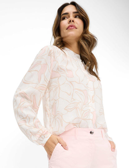 立領印花長袖襯衣