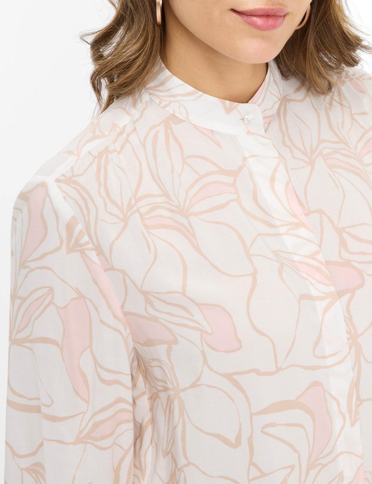 立領印花長袖襯衣