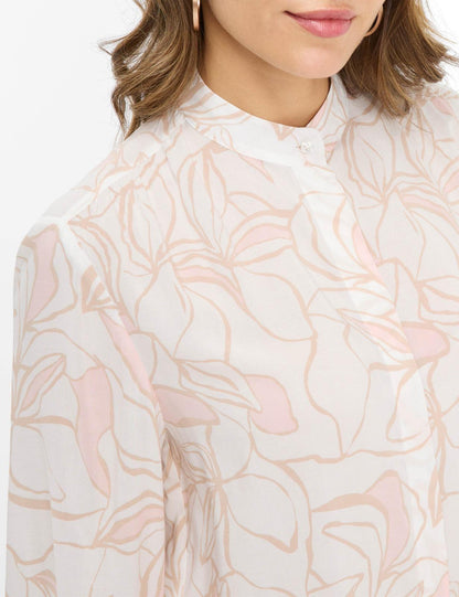 立領印花長袖襯衣