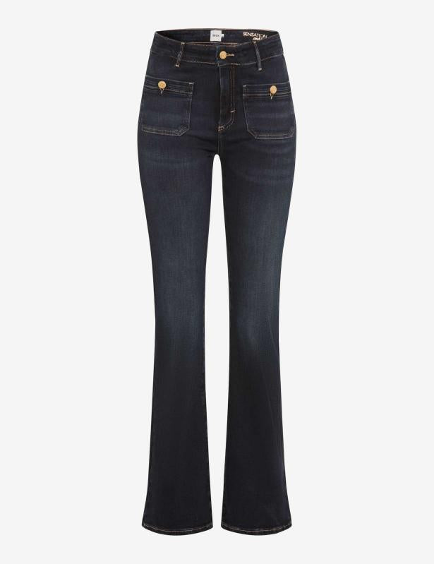 金色裝飾扣微喇牛仔褲