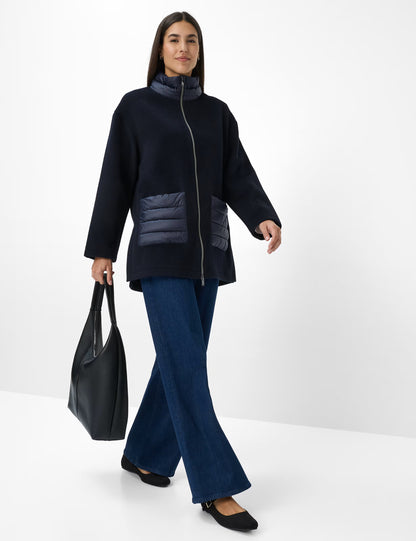 絎縫口袋拉鏈立領夾克