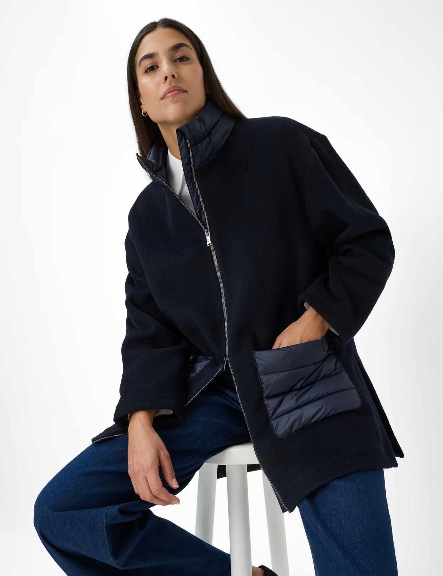 絎縫口袋拉鏈立領夾克