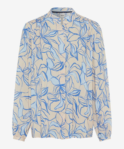 立領印花長袖襯衣