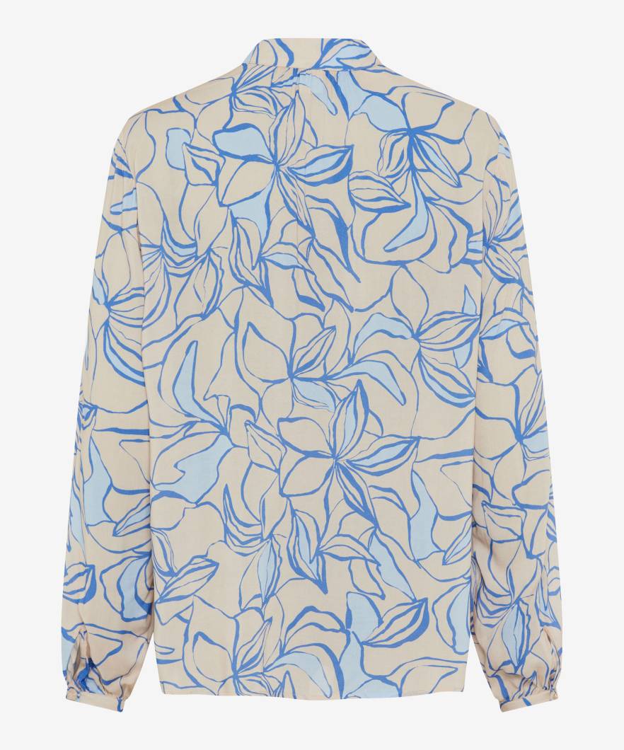 立領印花長袖襯衣