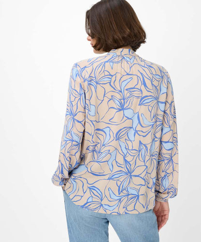 立領印花長袖襯衣