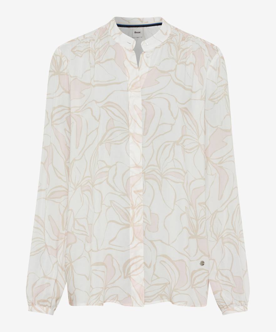 立領印花長袖襯衣