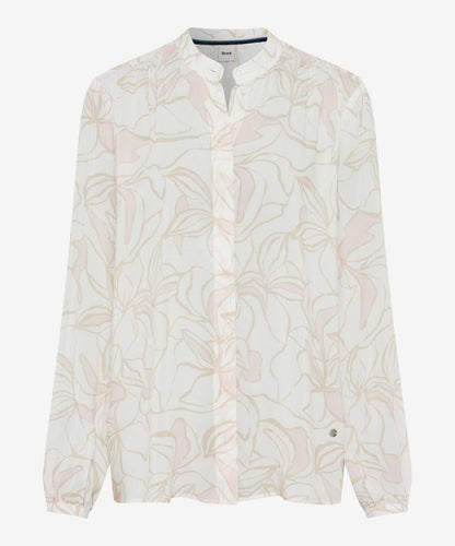 立領印花長袖襯衣