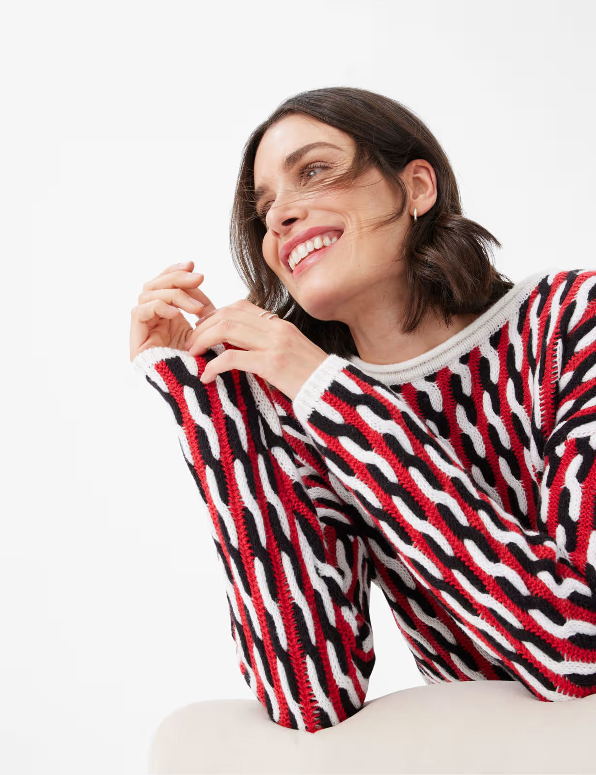 彩色繩索圖案休閒毛衣