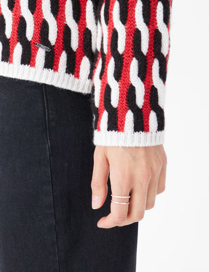 彩色繩索圖案休閒毛衣