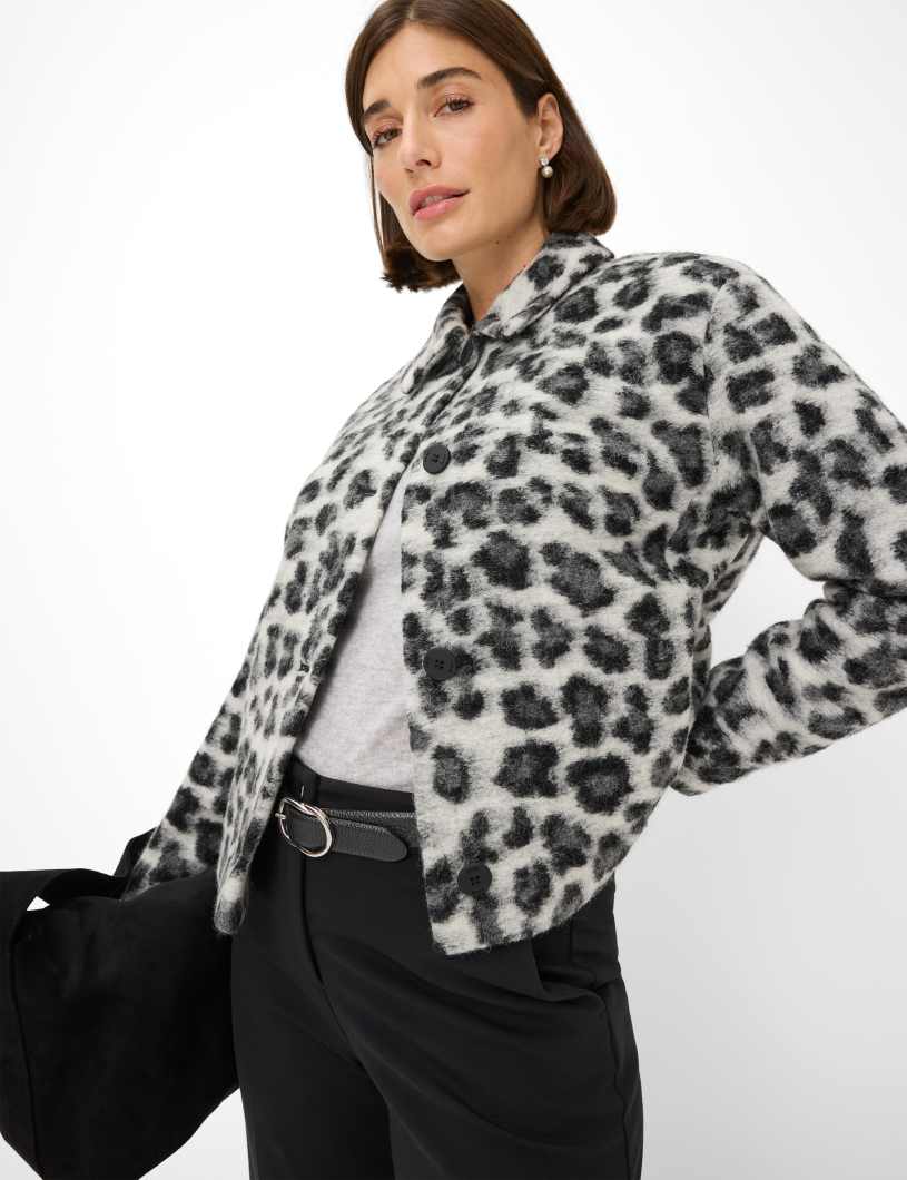 襯衫領豹紋提花夾克