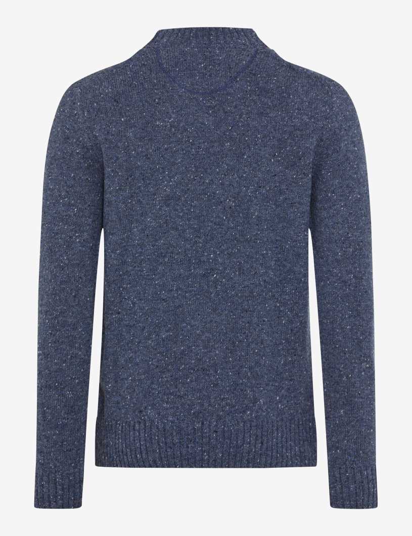 粗花呢外觀圓領羊毛針織套頭衫