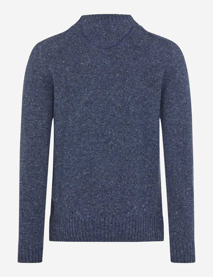 粗花呢外觀圓領羊毛針織套頭衫