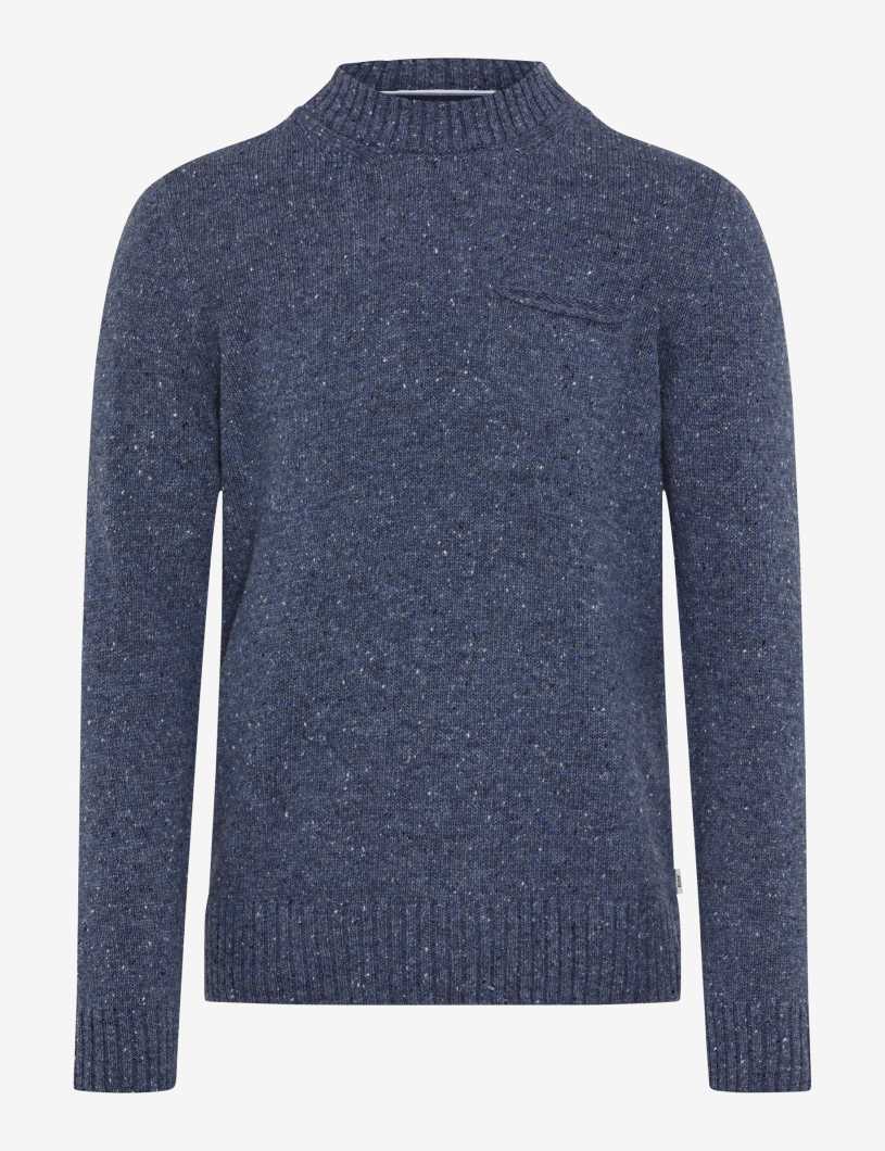 粗花呢外觀圓領羊毛針織套頭衫