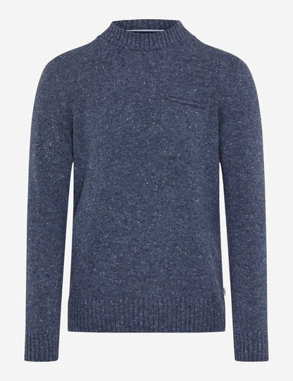 粗花呢外觀圓領羊毛針織套頭衫