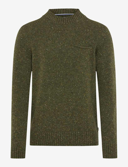 粗花呢外觀圓領羊毛針織套頭衫