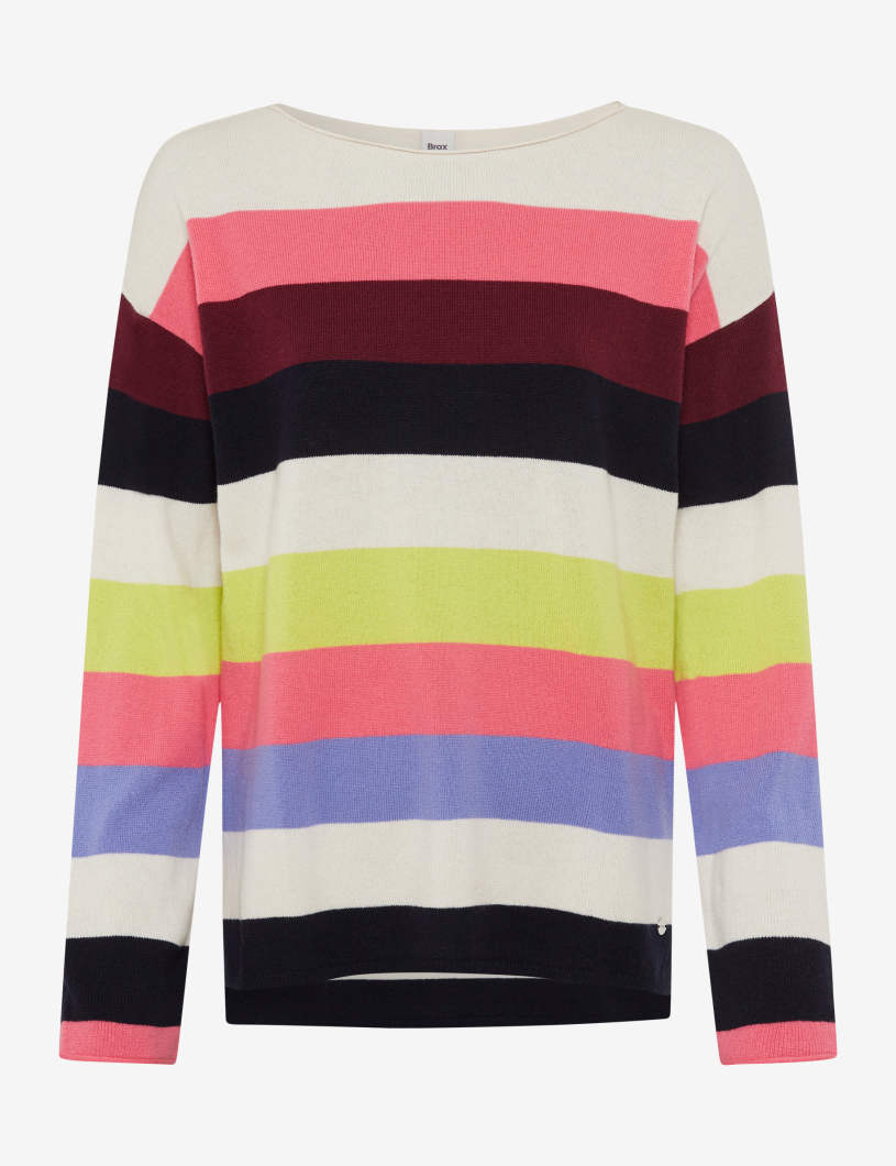 彩色條紋羊毛針織套頭衫