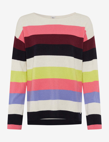 彩色條紋羊毛針織套頭衫