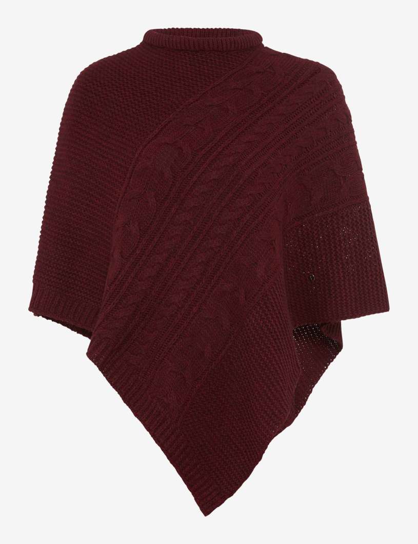 繩索圖案高領針織斗篷