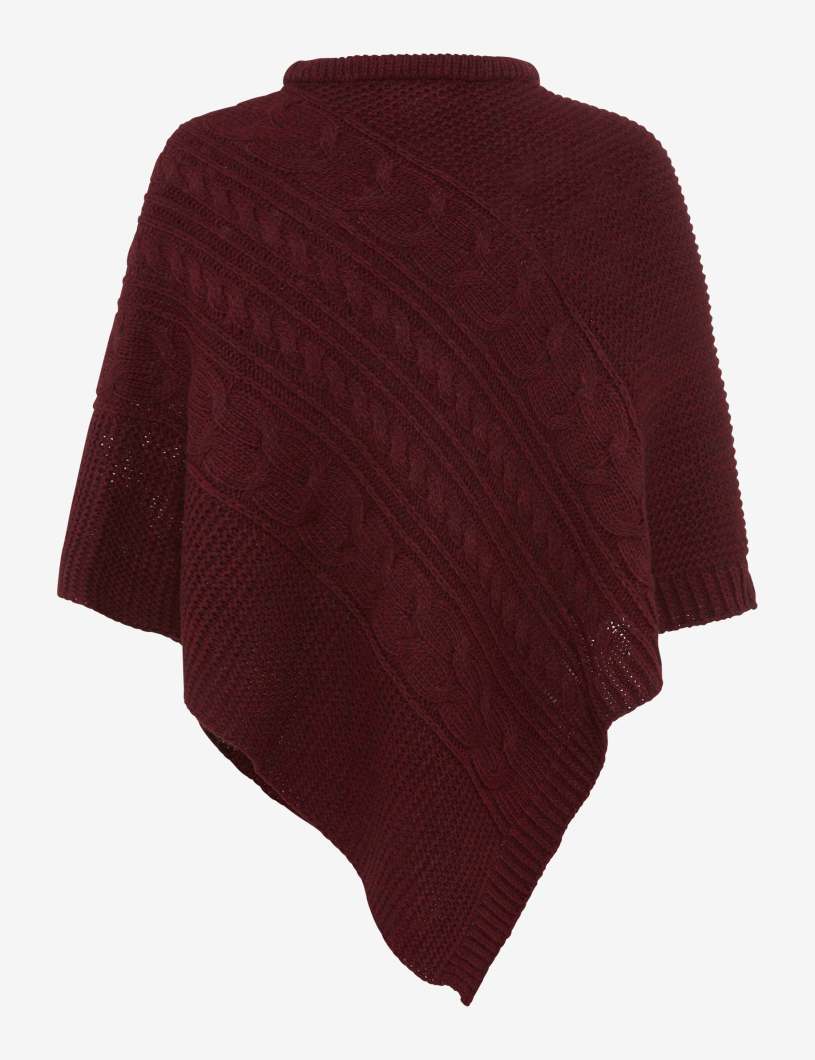 繩索圖案高領針織斗篷
