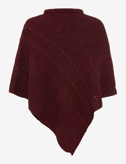 繩索圖案高領針織斗篷