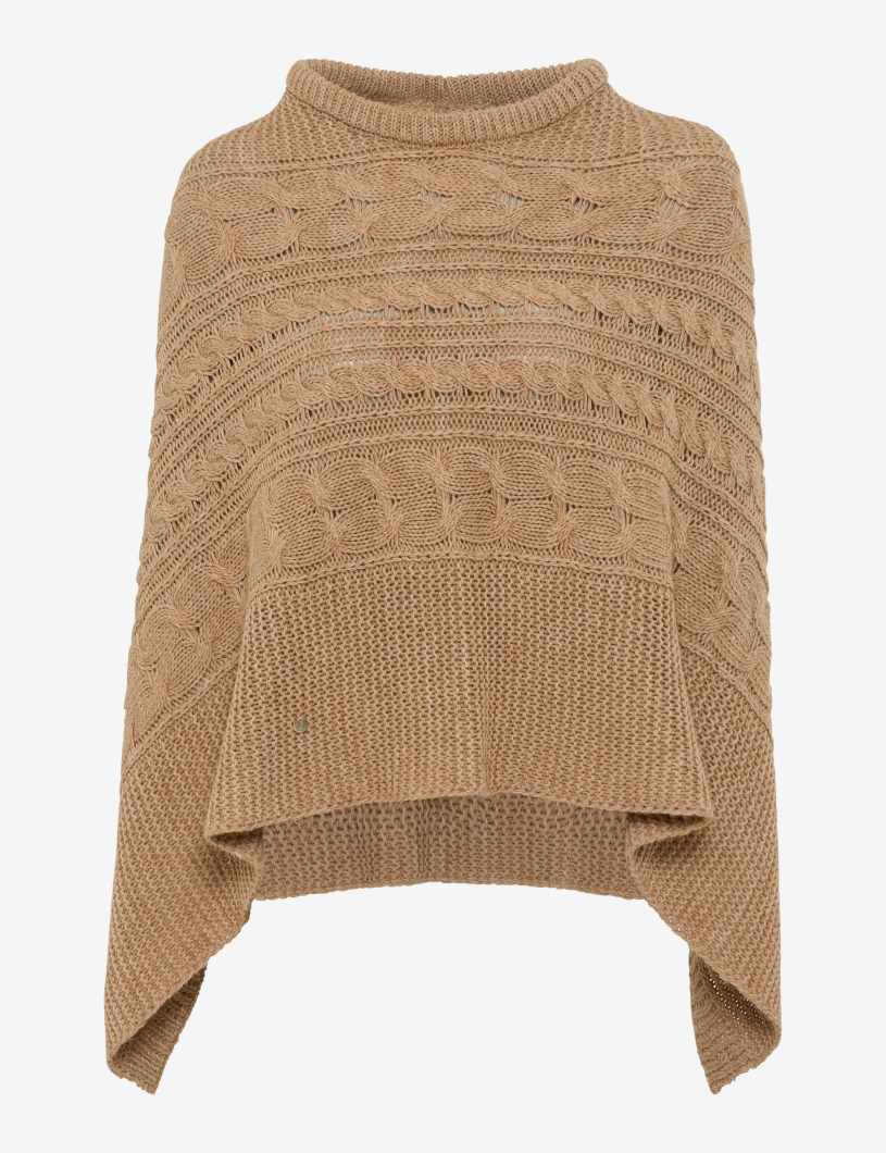 繩索圖案高領針織斗篷