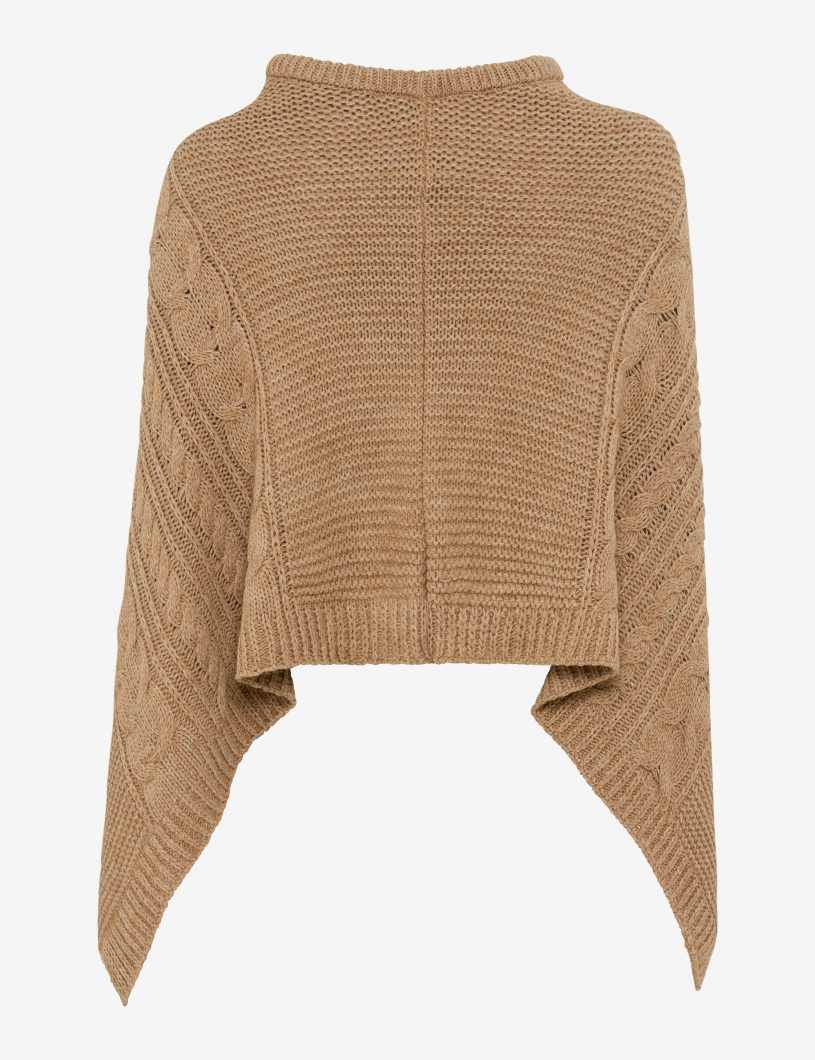 繩索圖案高領針織斗篷
