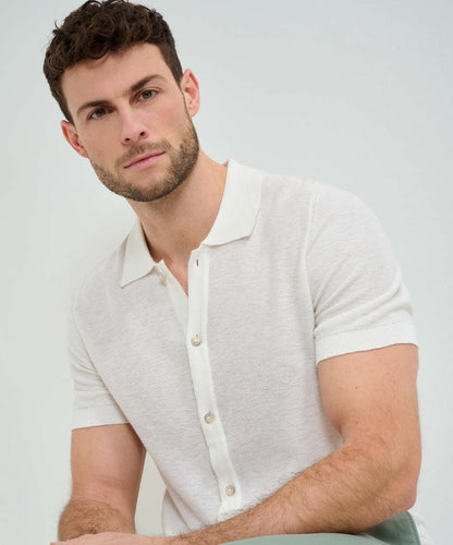 棉麻混紡紐扣門襟半袖針織衫