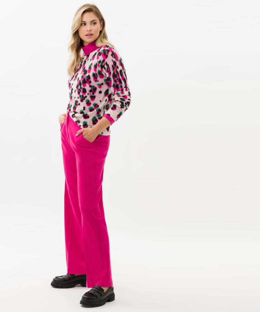 彩色豹紋圖案圓領針織上衣