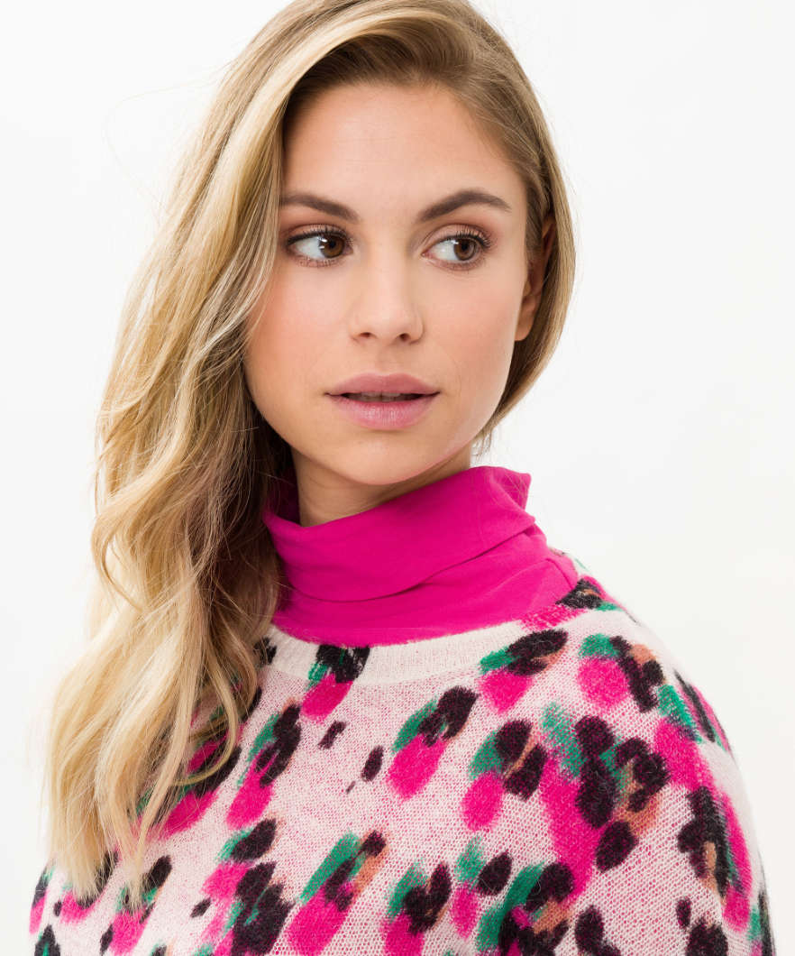 彩色豹紋圖案圓領針織上衣